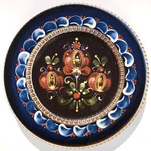 Hugo Kohler Biel Plate Swiss Folk Art Vintage Hand Painted Floral blue brown